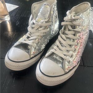 Converse Silver Sequin High-Top Sneakers - Women